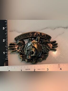 Jeremy Fish Bunny Skull & Wings Metal Belt Buckle - Black Brass Finish